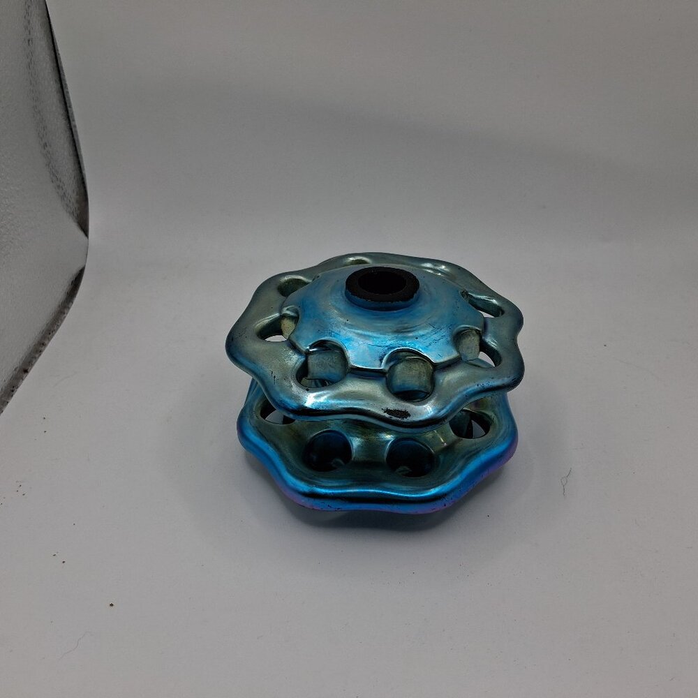 Steuben Glass Iridescent Blue Aurene FLOWER FROG Art Nouveau Style *CHIP*